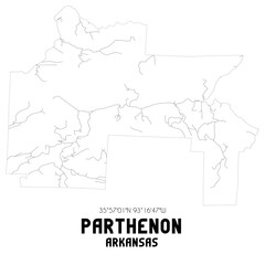 Parthenon Arkansas. US street map with black and white lines.