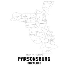 Parsonsburg Maryland. US street map with black and white lines.