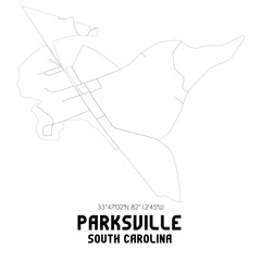 Parksville South Carolina. US street map with black and white lines.