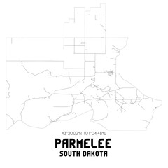Parmelee South Dakota. US street map with black and white lines.