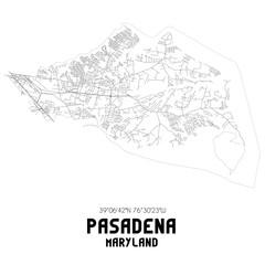 Pasadena Maryland. US street map with black and white lines.