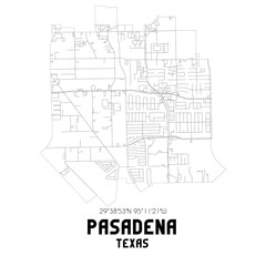 Pasadena Texas. US street map with black and white lines.