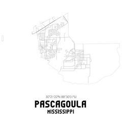 Pascagoula Mississippi. US street map with black and white lines.