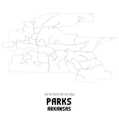 Parks Arkansas. US street map with black and white lines.