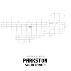 Parkston South Dakota. US street map with black and white lines.