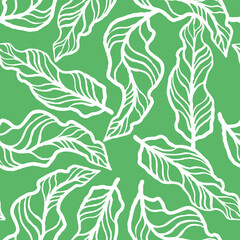 Naklejka na ściany i meble Nature seamless vector pattern with hand drawn twig, tree branch with leaves, tropical summer time. Ecological rural theme for poster print, wrapping paper, wallpaper, clothes textile, fabric design.