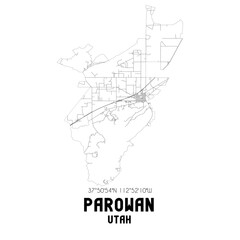 Parowan Utah. US street map with black and white lines.