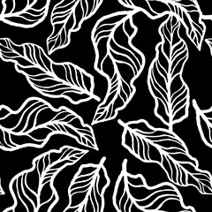 Fototapeta premium Nature seamless vector pattern with hand drawn twig, tree branch with leaves, tropical summer time. Ecological rural theme for poster print, wrapping paper, wallpaper, clothes textile, fabric design.