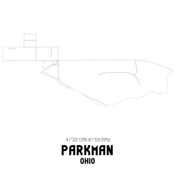 Parkman Ohio. US street map with black and white lines.