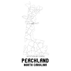 Peachland North Carolina. US street map with black and white lines.