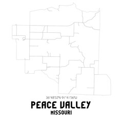 Peace Valley Missouri. US street map with black and white lines.