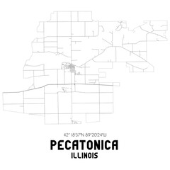 Pecatonica Illinois. US street map with black and white lines.
