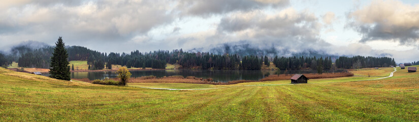Alpine autumn lake Geroldee or Wagenbruchsee, Germany