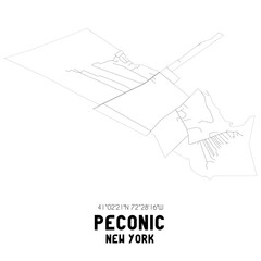 Peconic New York. US street map with black and white lines.
