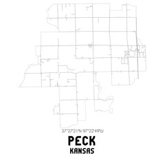 Peck Kansas. US street map with black and white lines.