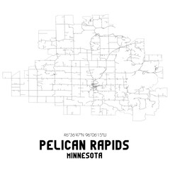 Pelican Rapids Minnesota. US street map with black and white lines.