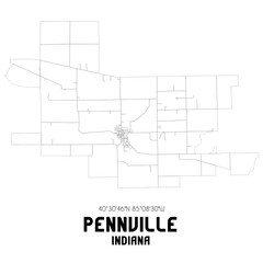 Pennville Indiana. US street map with black and white lines.