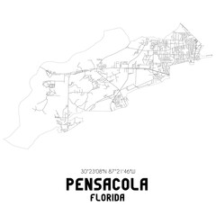Pensacola Florida. US street map with black and white lines.