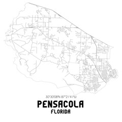 Fototapeta na wymiar Pensacola Florida. US street map with black and white lines.