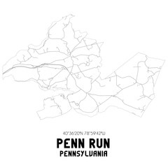 Penn Run Pennsylvania. US street map with black and white lines.