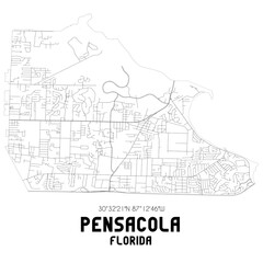 Pensacola Florida. US street map with black and white lines.