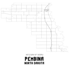 Pembina North Dakota. US street map with black and white lines.