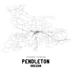 Pendleton Oregon. US street map with black and white lines.