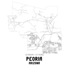 Peoria Arizona. US street map with black and white lines.