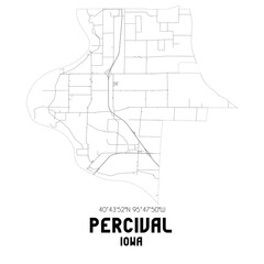 Percival Iowa. US street map with black and white lines.