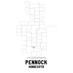 Pennock Minnesota. US street map with black and white lines.