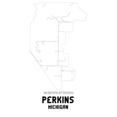 Fototapeta premium Perkins Michigan. US street map with black and white lines.