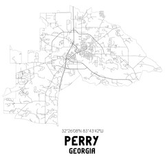 Perry Georgia. US street map with black and white lines.