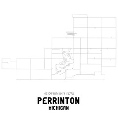 Perrinton Michigan. US street map with black and white lines.
