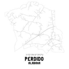 Perdido Alabama. US street map with black and white lines.