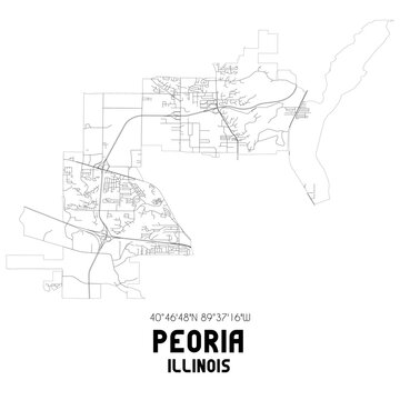 Peoria Illinois. US Street Map With Black And White Lines.