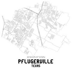 Pflugerville Texas. US street map with black and white lines.