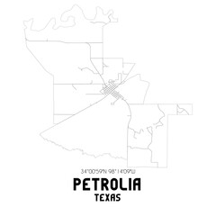 Petrolia Texas. US street map with black and white lines.