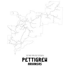 Pettigrew Arkansas. US street map with black and white lines.