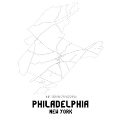 Philadelphia New York. US street map with black and white lines.