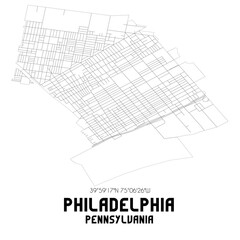 Philadelphia Pennsylvania. US street map with black and white lines.