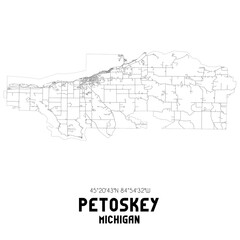 Petoskey Michigan. US street map with black and white lines.