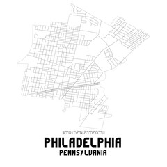 Philadelphia Pennsylvania. US street map with black and white lines.