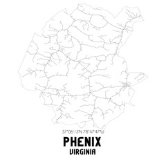 Phenix Virginia. US street map with black and white lines.