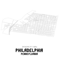Philadelphia Pennsylvania. US street map with black and white lines.