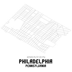 Philadelphia Pennsylvania. US street map with black and white lines.