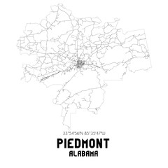 Fototapeta na wymiar Piedmont Alabama. US street map with black and white lines.