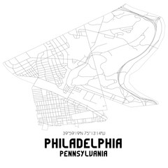 Fototapeta na wymiar Philadelphia Pennsylvania. US street map with black and white lines.