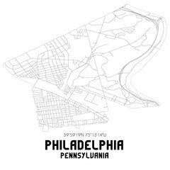 Philadelphia Pennsylvania. US street map with black and white lines.