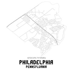 Philadelphia Pennsylvania. US street map with black and white lines.
