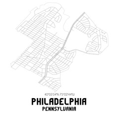 Philadelphia Pennsylvania. US street map with black and white lines.